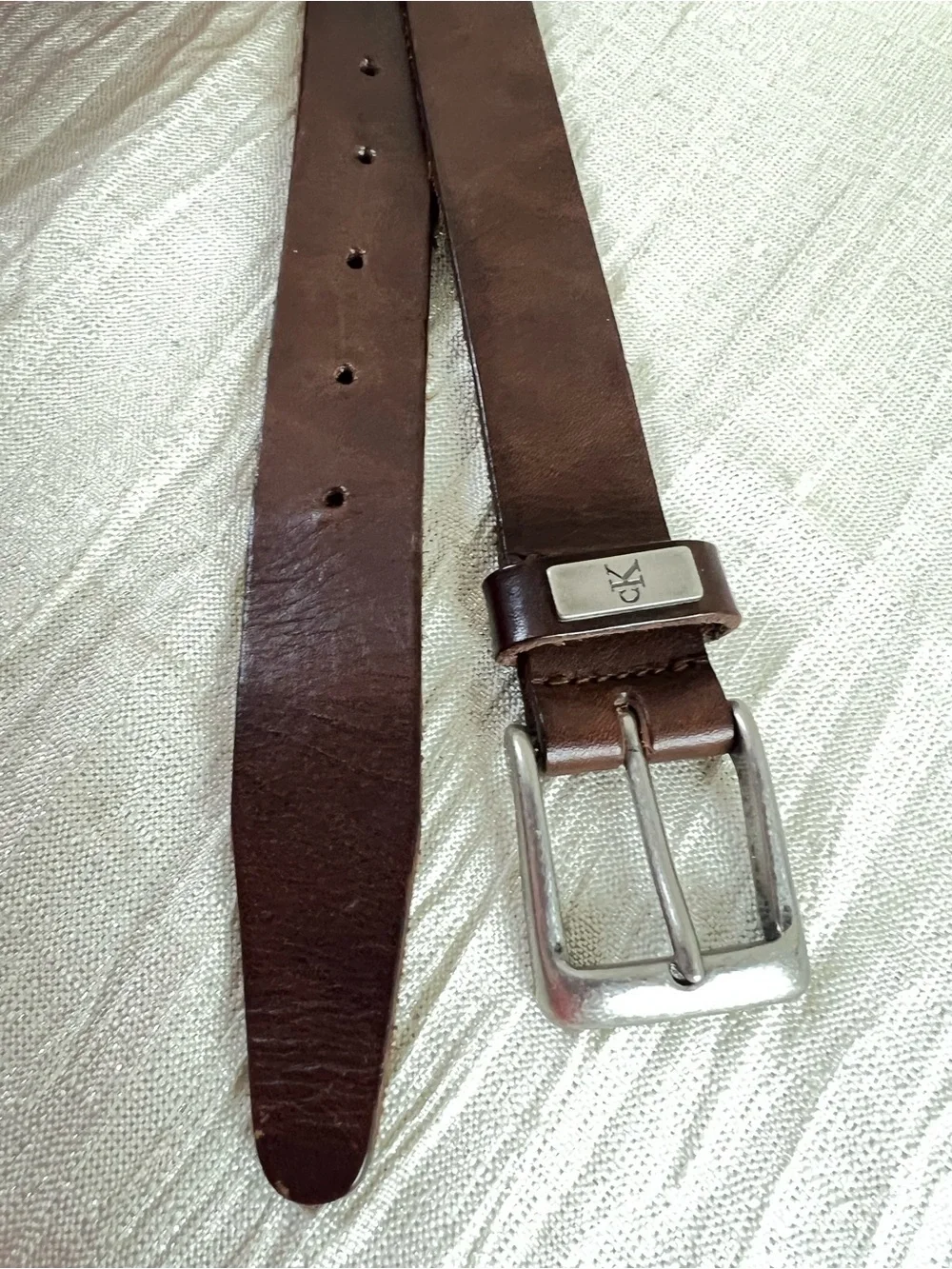 Calvin Klein CK Genuine Leather Brown Belt Solid Brass Buckle Medium